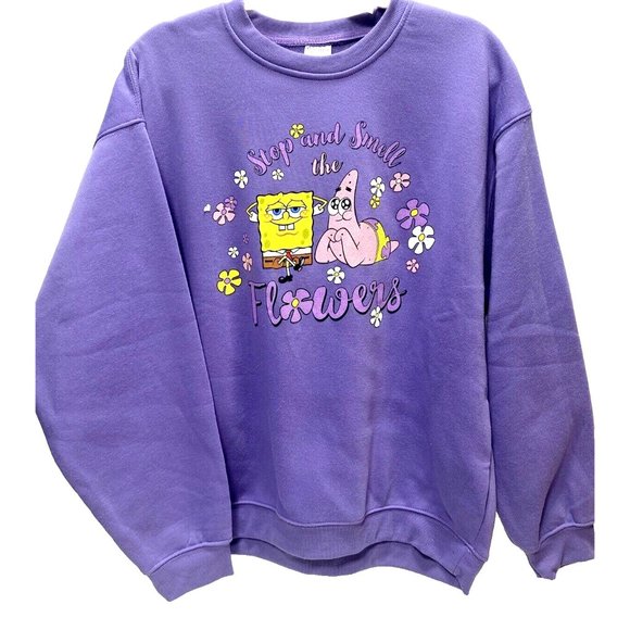 Purple SpongeBob Hoodie SquarePants and Patrick Flowers Sweatshirt Women’s Large - Picture 2 of 9